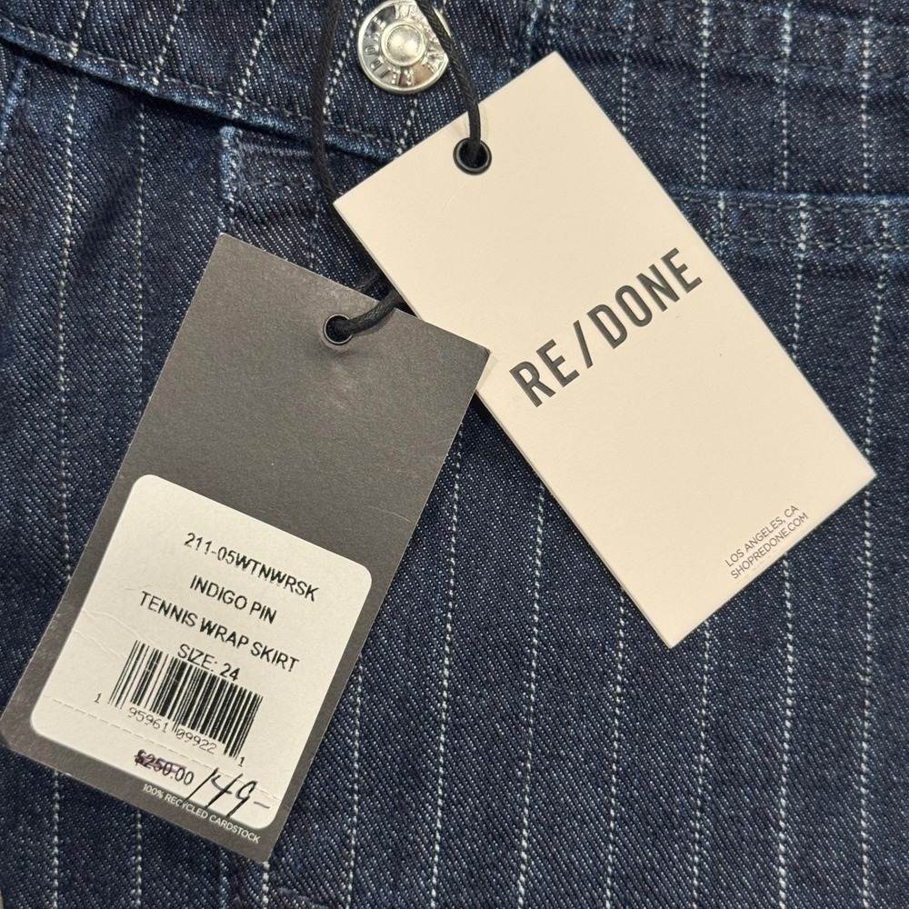 NWT RE/DONE Indigo Pinstripe Denim Tennis Wrap Skirt – Size‎ 24 (runs larger) - Picture 8 of 16